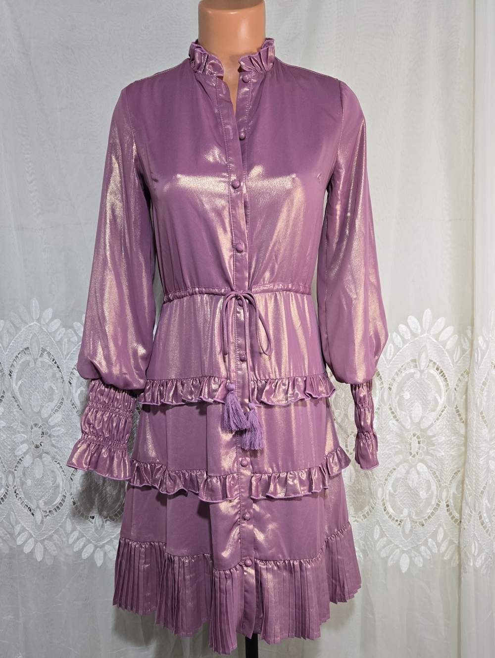 Jessakae Metallic Puple/Gold Midi Ruffle Dress Sizs XS